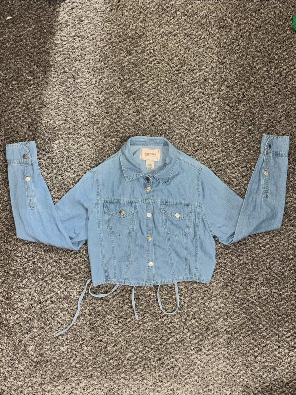 Lone Star Cropped Denim Jacket Lace Up Corset Back Light Wash Button Up M